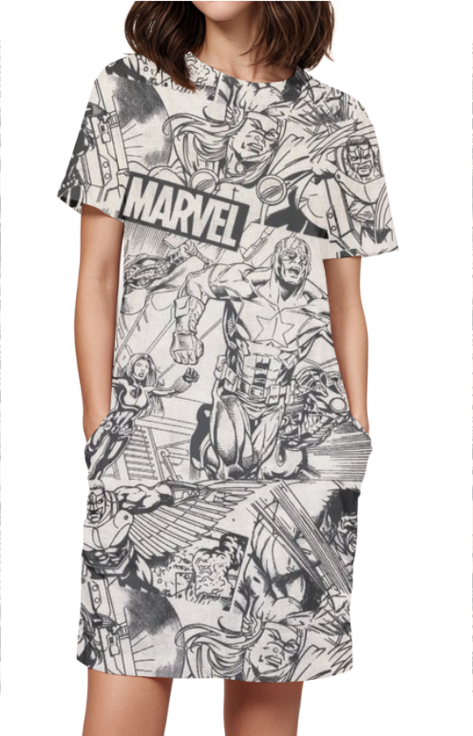 White Female AOP T-Shirt Dress